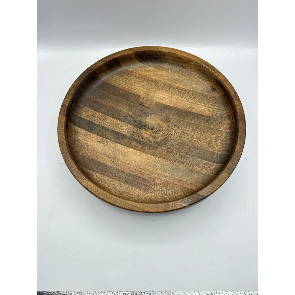 Large Lathe Turned Oak Shallow Wooden Bowl Heavy Thick 11